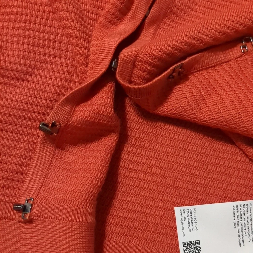 Hugo Boss Merino Super Fine Cardigan Sweater Orange Size Medium - Picture 6 of 8